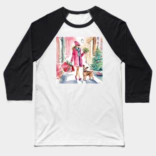 Girl and her dog going Christmas shopping Baseball T-Shirt